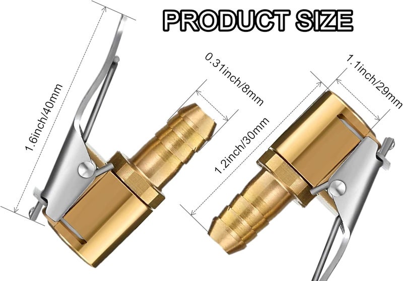 LDCRE Tire Air Chuck Adapter with Clip,5/16" Brass American Type Thread Pump Nozzle，tire Inflator Lock on Air Chuck, Air Compressor Tire Chuck Hose End with Barb Connector for Hose Repair 1PC - Image 4